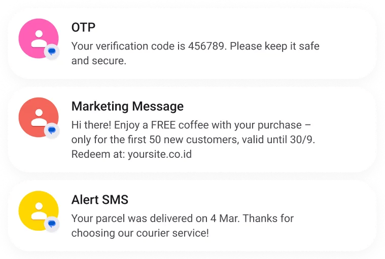 Indonesia SMS API samples: OTP, broadcast messages, and SMS marketing via MoceanAPI