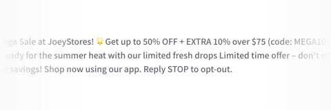 Promotional SMS example from Mocean SMS Messaging Campaigns in Indonesia, featuring extended length, Unicode support, and two-way messaging.