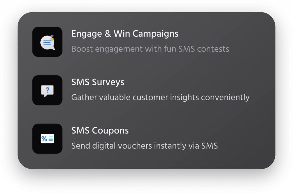 Dasbor Kampanye Pesan SMS Mocean di Indonesia menampilkan alat untuk menjalankan kontes SMS, mengumpulkan respons survei, dan mengirim voucher digital melalui kupon.